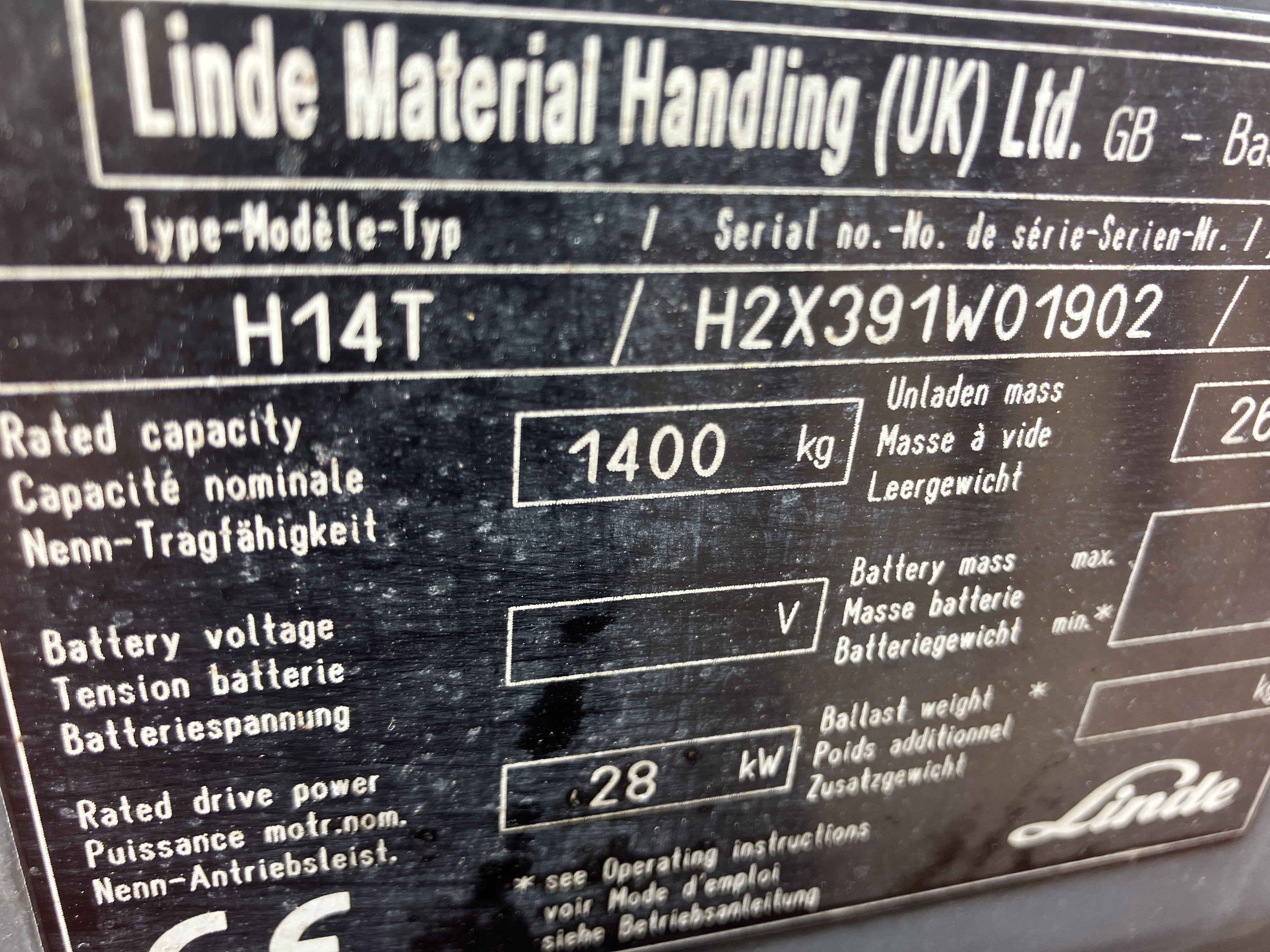LINDE GAS FORKLIFT H14